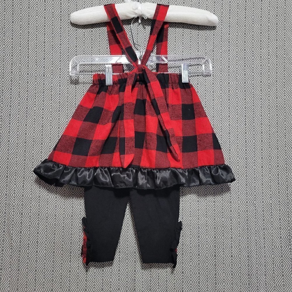 2 Piece SET Red And Black Checkerboard Lumberjack Overalls Skirt & Leggings SET - Picture 5 of 13